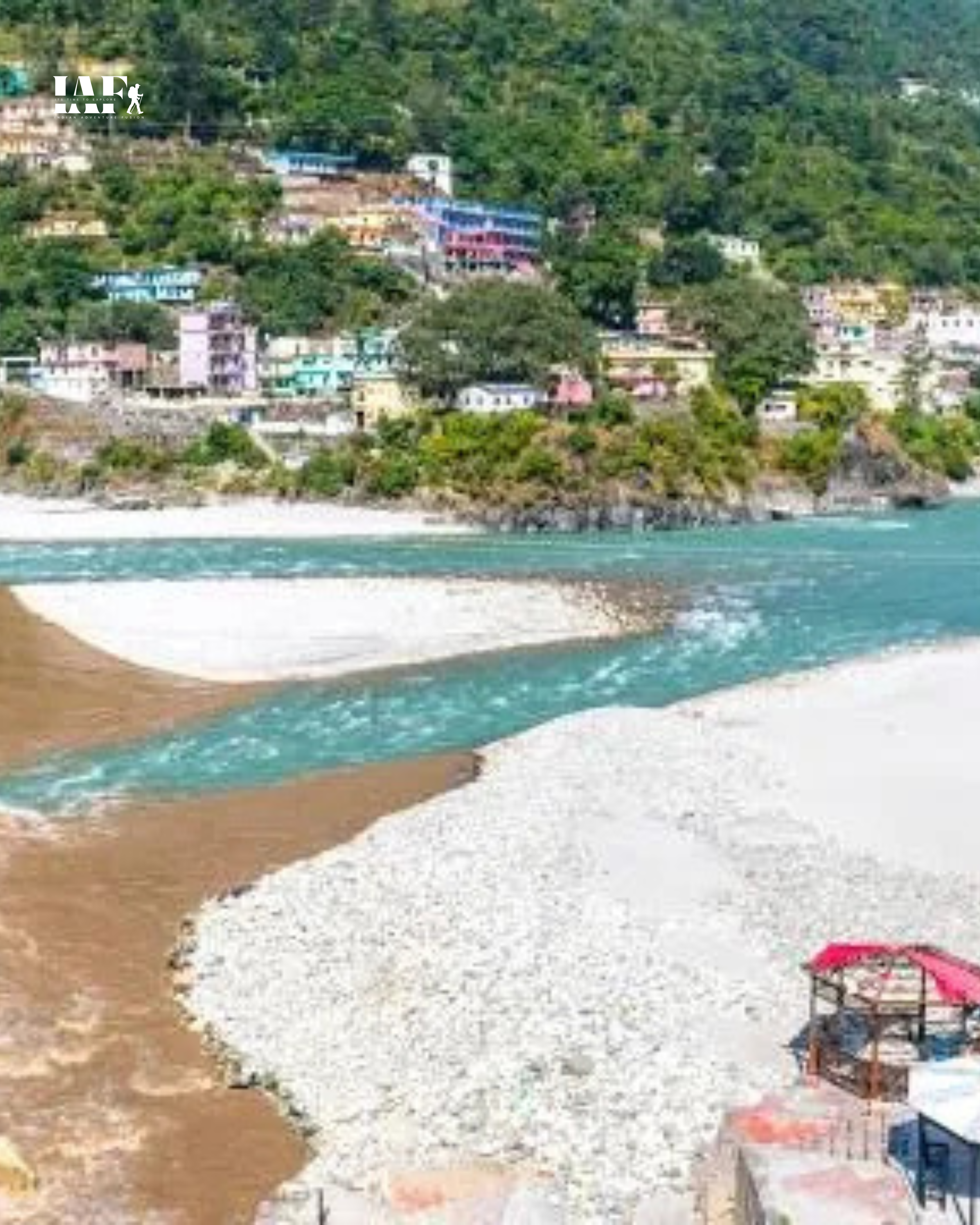 Karnaprayag Sangam showing confluence of Alaknanda and Pindar rivers in Uttarakhand.