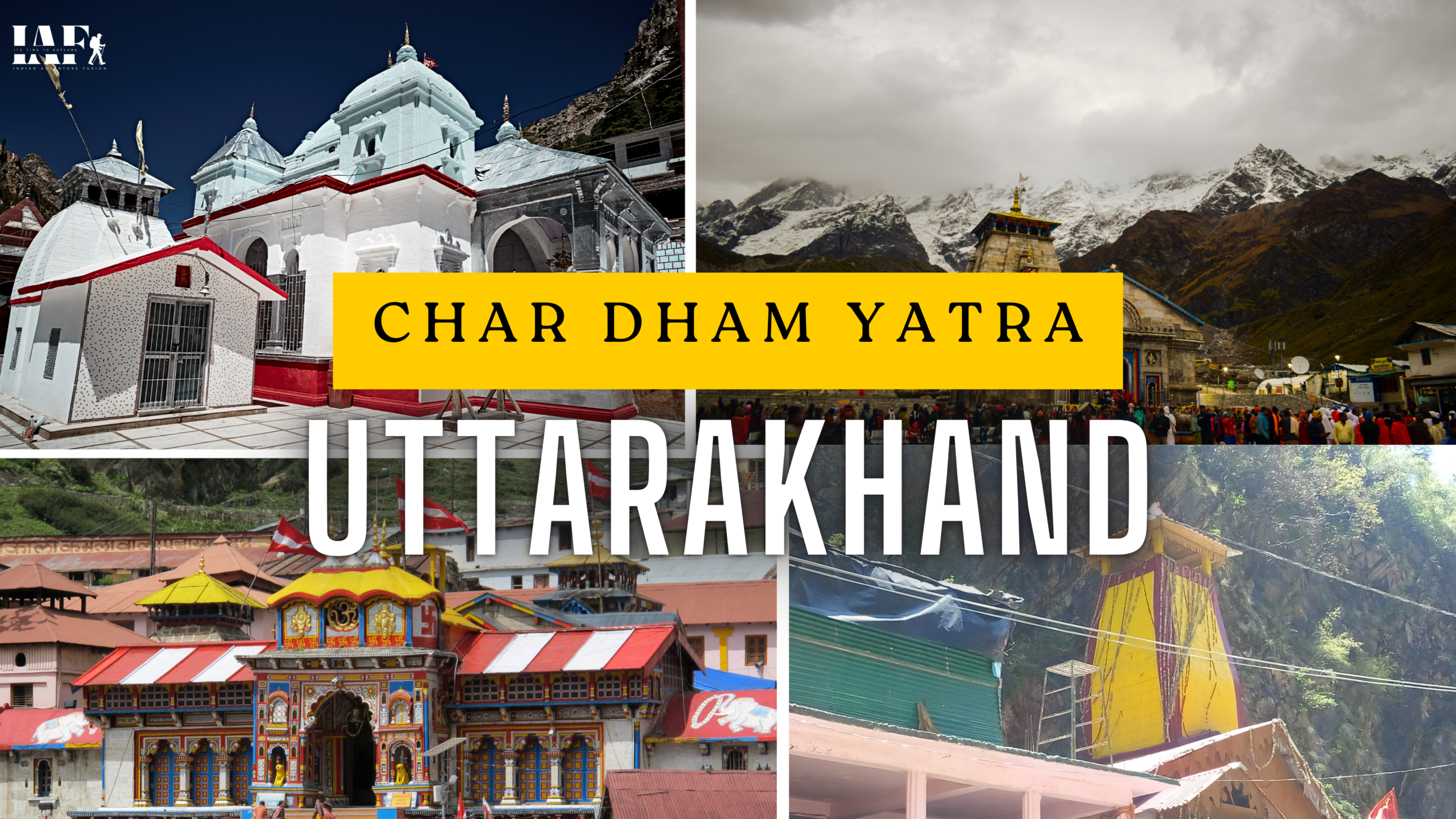 Char Dham Yatra Uttarakhand featuring Kedarnath Temple, Badrinath Temple, Yamunotri Temple and Gangotri Temple in the Himalayas