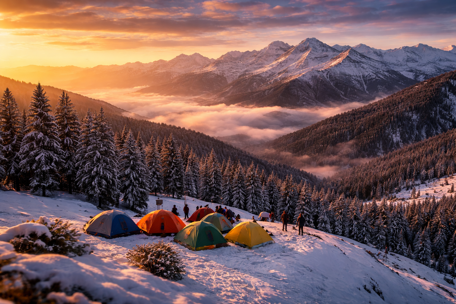 Snow-covered Himalayan mountains in Uttarakhand under a clear blue sky